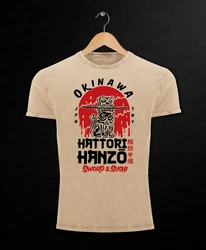 Neverless Print-Shirt Hattori Hanzo Sword and Sushi Okinawa Japan Khaki/Braun/Gelb