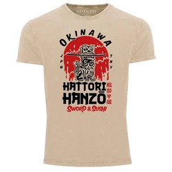 Neverless Print-Shirt Hattori Hanzo Sword and Sushi Okinawa Japan Khaki/Braun/Gelb