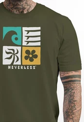 Neverless Herren T-Shirt Surfing Icons Rosa/Dunkelgrün