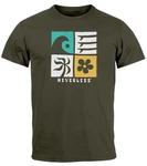 Neverless Herren T-Shirt Surfing Icons Rosa/Dunkelgrün