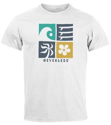 Neverless Herren T-Shirt Surfing Icons Rosa/Dunkelgrau/Dunkelgrün