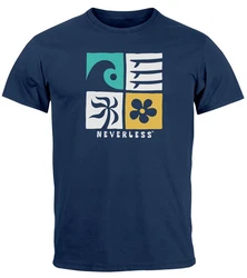 Neverless Herren T-Shirt Surfing Icons Rosa/Dunkelblau/Blau