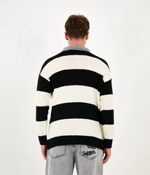 Denim Distriqt Strickpullover Herren Strick Sweatshirt mit Polokragen im Oversizes Stil Schwarz