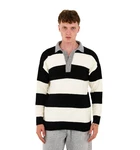 Denim Distriqt Strickpullover Herren Strick Sweatshirt mit Polokragen im Oversizes Stil Schwarz