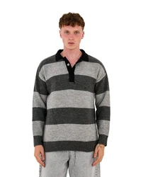 Denim Distriqt Strickpullover Herren Strick Sweatshirt mit Polokragen im Oversizes Stil Antracite