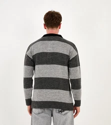 Denim Distriqt Strickpullover Herren Strick Sweatshirt mit Polokragen im Oversizes Stil Antracite