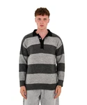 Denim Distriqt Strickpullover Herren Strick Sweatshirt mit Polokragen im Oversizes Stil Antracite