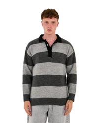 Denim Distriqt Strickpullover Herren Strick Sweatshirt mit Polokragen im Oversizes Stil Antracite