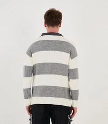 Denim Distriqt Strickpullover Herren Strick Sweatshirt mit Polokragen im Oversizes Stil Grau