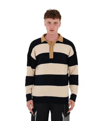 Denim Distriqt Strickpullover Herren Strick Sweatshirt mit Polokragen im Oversizes Stil Camel