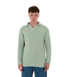 Denim Distriqt Strickpullover Feinstrick mit offenem Polokragen im Oversize Style Mint