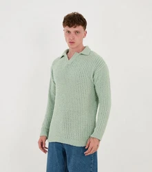 Denim Distriqt Strickpullover Feinstrick mit offenem Polokragen im Oversize Style Mint
