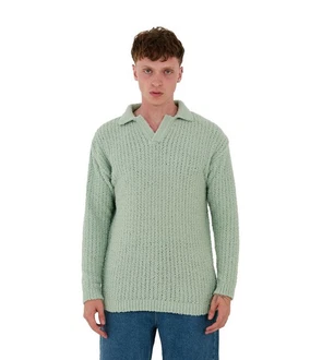 Denim Distriqt Strickpullover Feinstrick mit offenem Polokragen im Oversize Style Mint