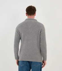 Denim Distriqt Strickpullover Feinstrick mit offenem Polokragen im Oversize Style Grau