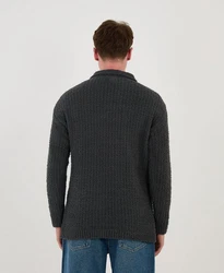 Denim Distriqt Strickpullover Feinstrick mit offenem Polokragen im Oversize Style Antrcite