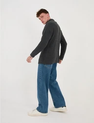 Denim Distriqt Strickpullover Feinstrick mit offenem Polokragen im Oversize Style Antrcite