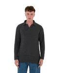 Denim Distriqt Strickpullover Feinstrick mit offenem Polokragen im Oversize Style Antrcite