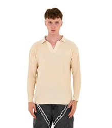 Denim Distriqt Strickpullover mit Polokragen in Relaxed Fit Beige