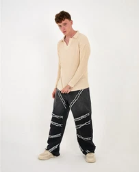 Denim Distriqt Strickpullover mit Polokragen in Relaxed Fit Beige