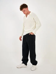 Denim Distriqt Strickpullover mit Polokragen in Relaxed Fit Weiß