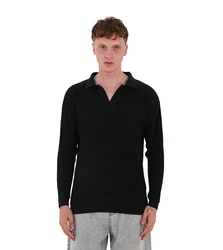 Denim Distriqt Strickpullover mit Polokragen in Relaxed Fit Schwarz