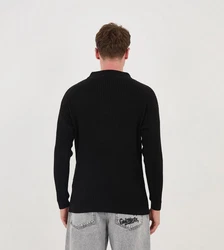 Denim Distriqt Strickpullover mit Polokragen in Relaxed Fit Schwarz