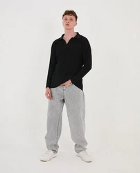 Denim Distriqt Strickpullover mit Polokragen in Relaxed Fit Schwarz