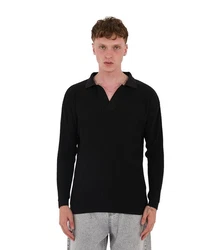 Denim Distriqt Strickpullover mit Polokragen in Relaxed Fit Schwarz