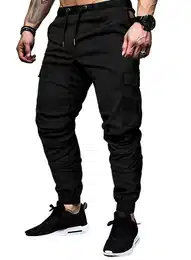 Cargohose Cargohose Herren Baumwolle Chino Hose Jogginghose fr Mnne 32-40 (mit Bindegrtel, cargohose) in Unifarbe, Elastikbund mit Tunnelzug