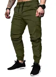 Cargohose Cargohose Herren Baumwolle Chino Hose Jogginghose fr Mnne 32-40 (mit Bindegrtel, cargohose) in Unifarbe, Elastikbund mit Tunnelzug