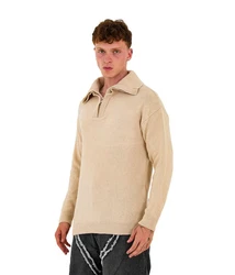 Denim Distriqt Strickpullover Loose Fit mit Stehkragen Beige