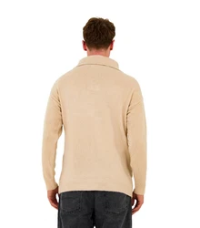 Denim Distriqt Strickpullover Loose Fit mit Stehkragen Beige