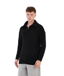 Denim Distriqt Strickpullover Loose Fit mit Stehkragen Schwarz