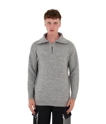 Denim Distriqt Strickpullover Loose Fit mit Stehkragen Grau