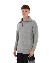 Denim Distriqt Strickpullover Loose Fit mit Stehkragen Grau