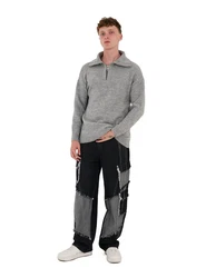 Denim Distriqt Strickpullover Loose Fit mit Stehkragen Grau