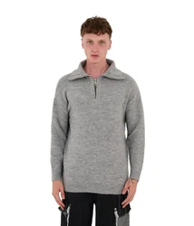 Denim Distriqt Strickpullover Loose Fit mit Stehkragen Grau