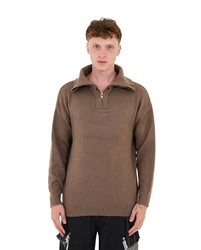 Denim Distriqt Strickpullover Loose Fit mit Stehkragen Braun