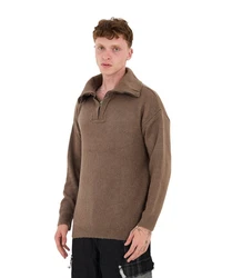 Denim Distriqt Strickpullover Loose Fit mit Stehkragen Braun