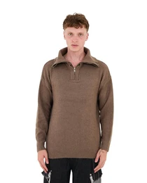 Strickpullover Strick Pullover Loose Fit mit Stehkragen Braun S