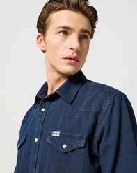 Wrangler Langarmhemd WESTERN SHIRT Dunkelblau/Hellblau/Blau