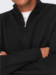ONLY & SONS Troyer ONSCOOPER REG 12 HALF ZIP HIGH NECK KNIT Schwarz