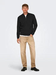 ONLY & SONS Troyer ONSCOOPER REG 12 HALF ZIP HIGH NECK KNIT Schwarz