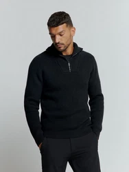 NO EXCESS Rollkragenpullover mit halbem Reißverschluss 