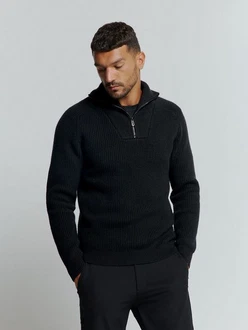NO EXCESS Rollkragenpullover mit halbem Reißverschluss