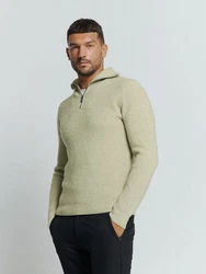 NO EXCESS Rollkragenpullover mit halbem Reißverschluss 