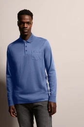 Langarm-Poloshirt mit feiner zweifarbiger Strukturoptik
