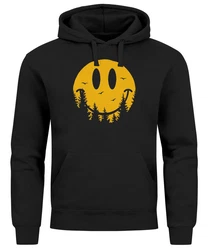Neverless Hoodie Herren Aufdruck Print Sonne Outdoor Motiv Smiling Face Schwarz/Orange