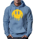 Neverless Hoodie Herren Aufdruck Print Sonne Outdoor Motiv Smiling Face Grau/Dunkelblau/Gelb