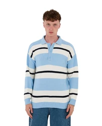 Denim Distriqt Strickpullover Herren Strick Polokragen Pullover in Loose Fit Blau